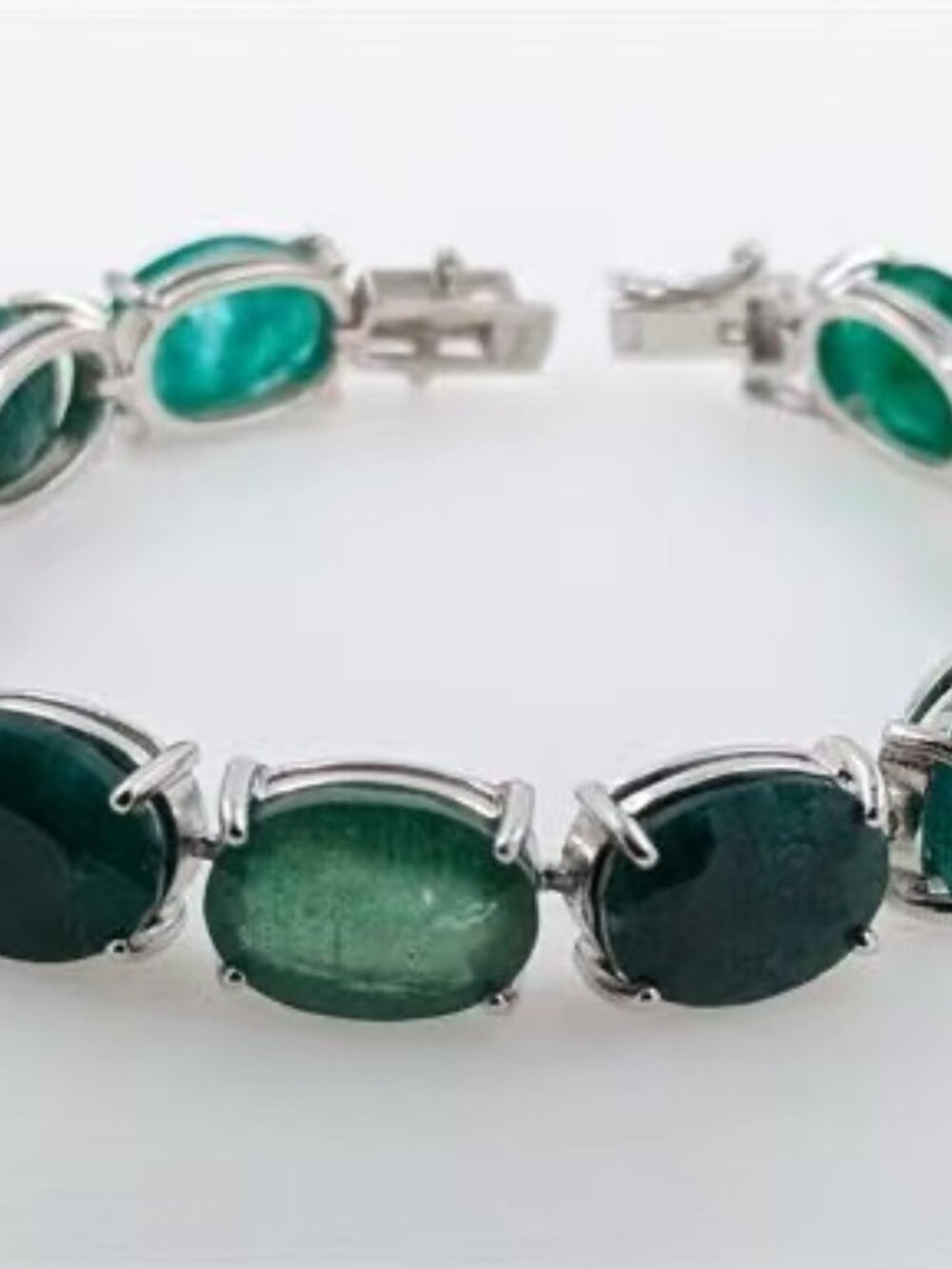 Jade Silver Bracelet Including Certified Emerald Gemstones - (App $23,500)